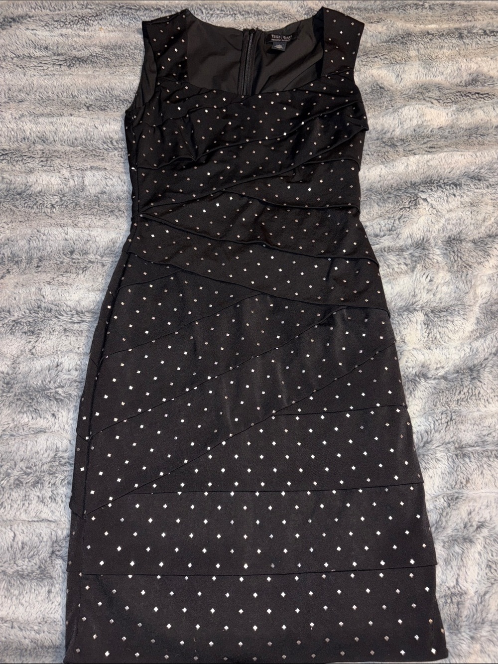 NWOT WHBM Slimming Elegant Black Sleeveless Sheath Dress with Silver Dot Detail